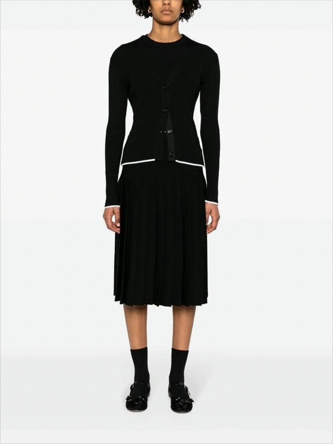 Fitted Black Wool-Silk Blend Cardigan