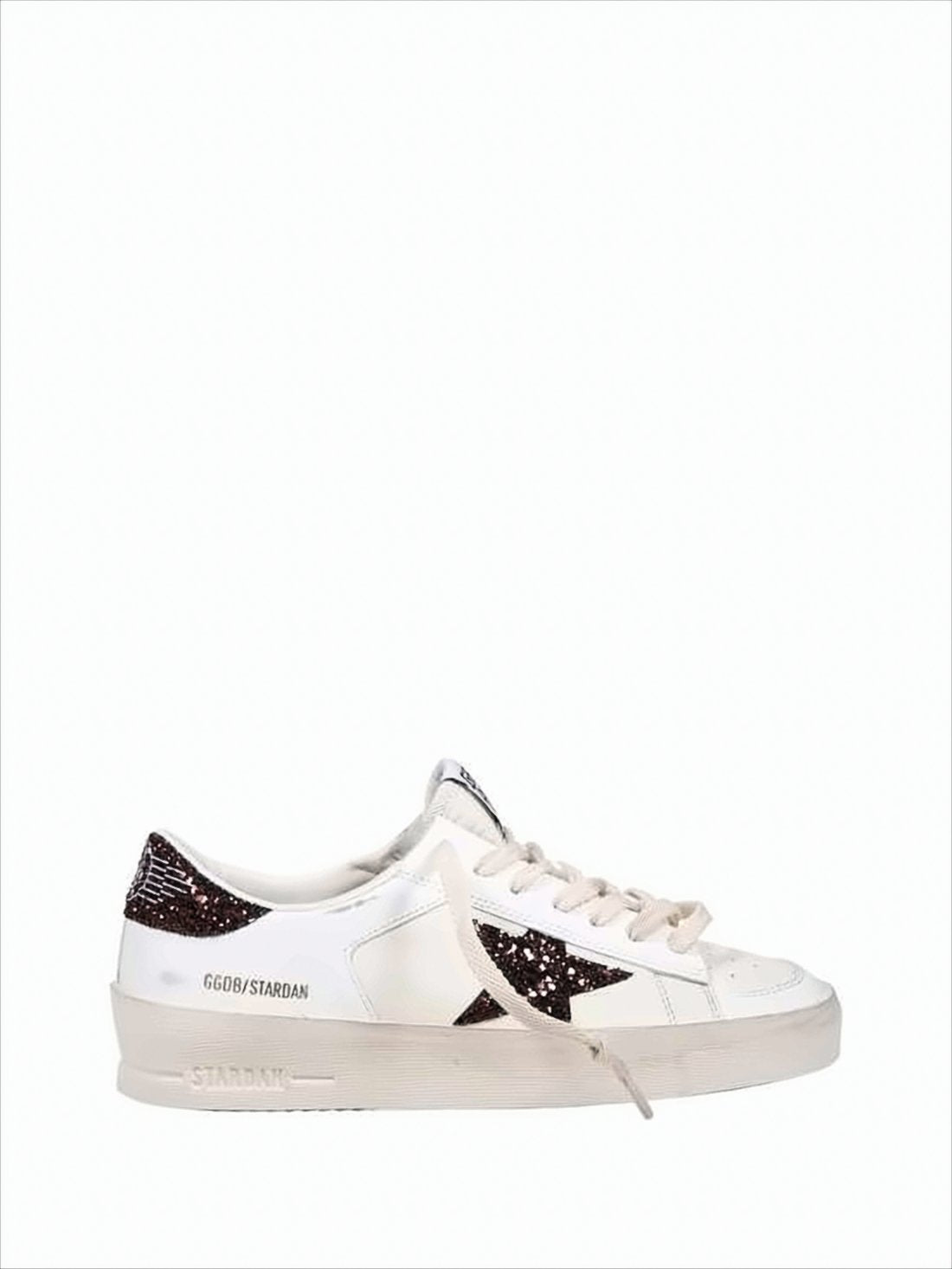 Distressed Nappa Leather Low-Top Sneakers With Glitter Details