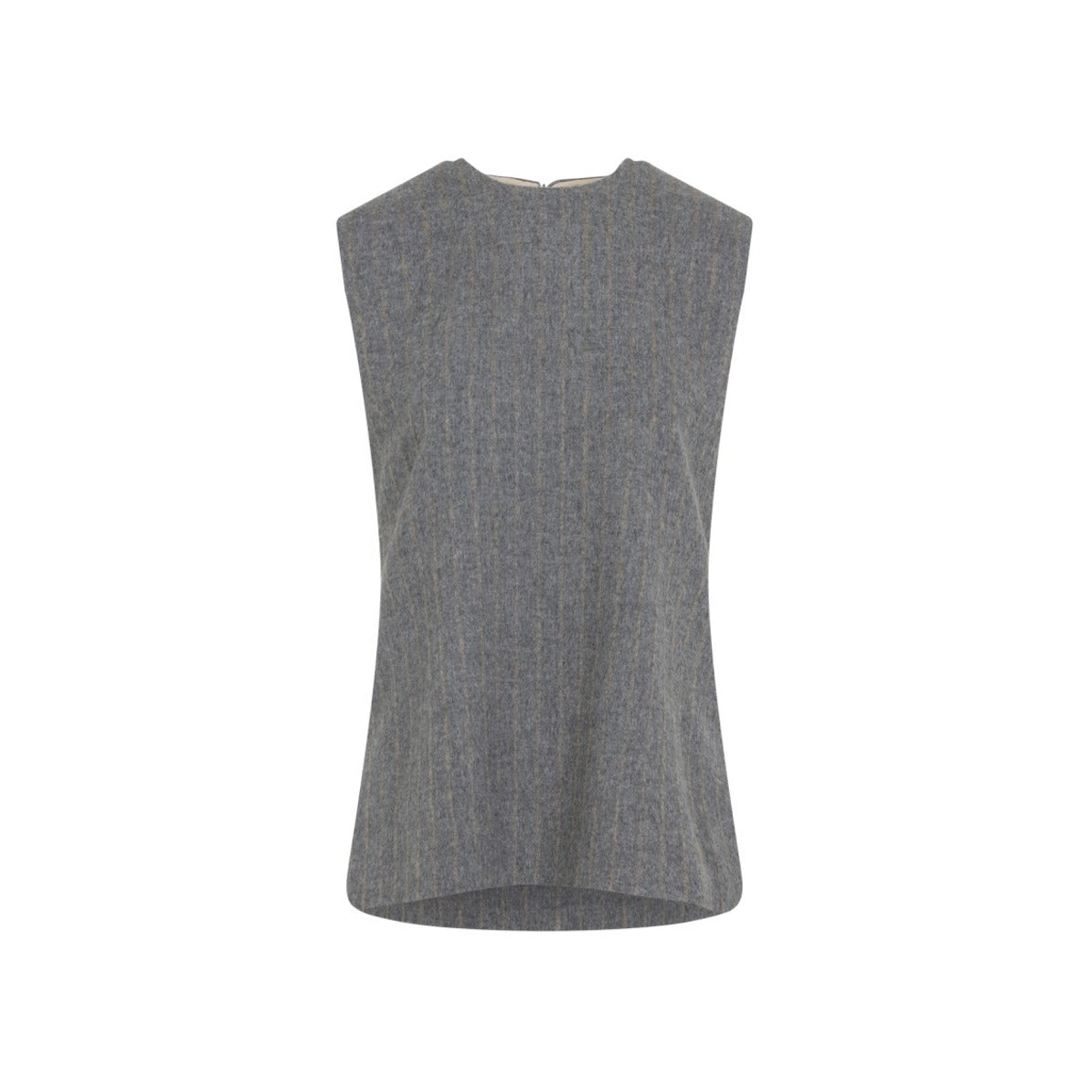 Sleeveless Wool Blend Top With Pinstripe Detail