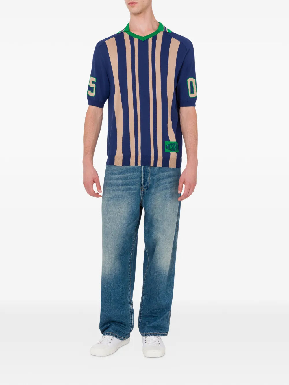 Short-Sleeve Knit Top With Bold Vertical Stripes