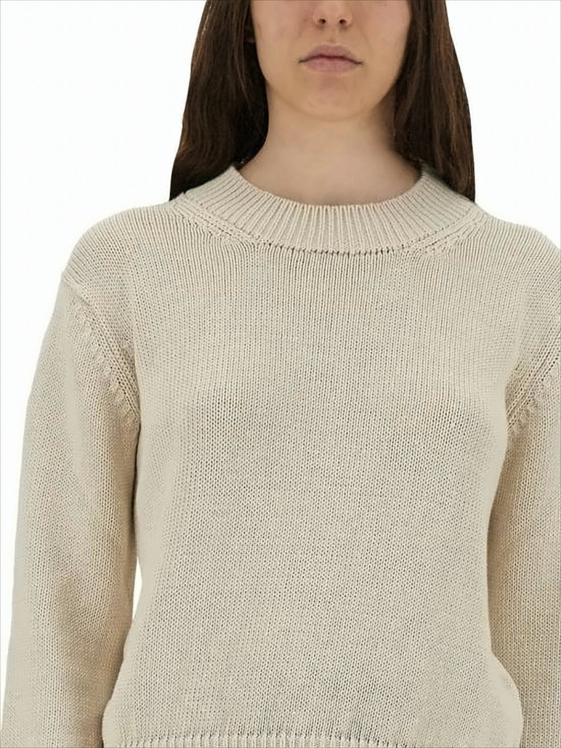 Textured Linen-Cotton Sweater with Round Neckline