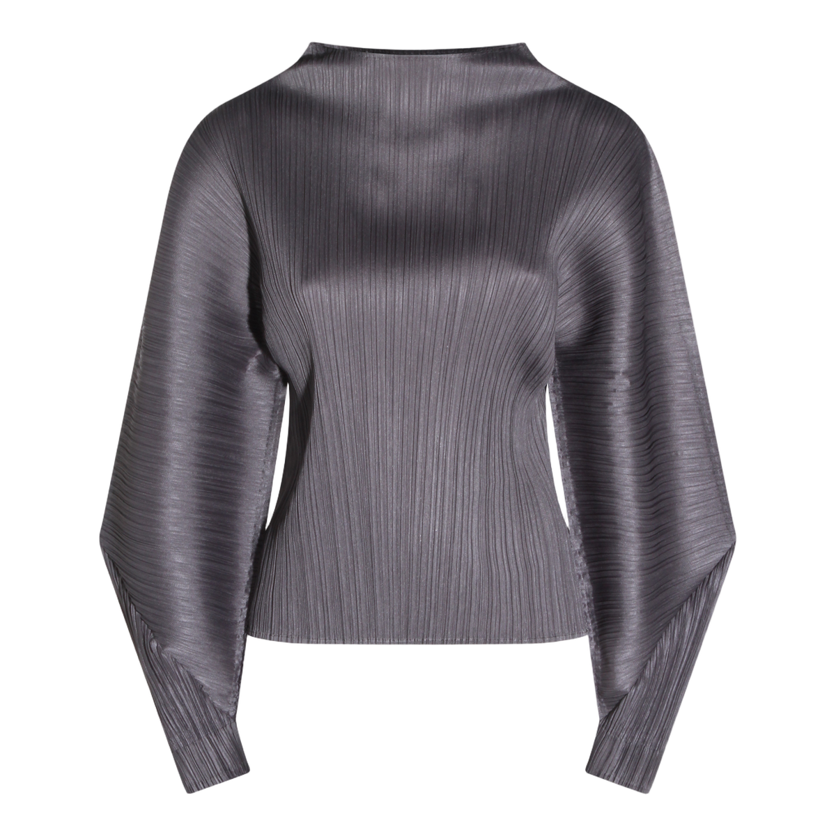 Pleated Long-Sleeved Top with High Neck