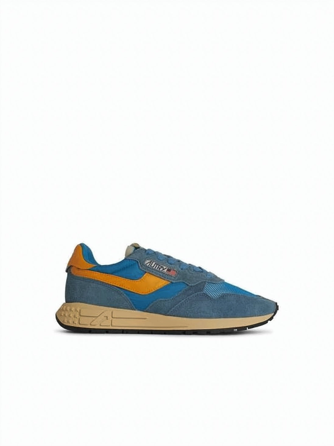 Layered Blue Sneakers with Orange Accents
