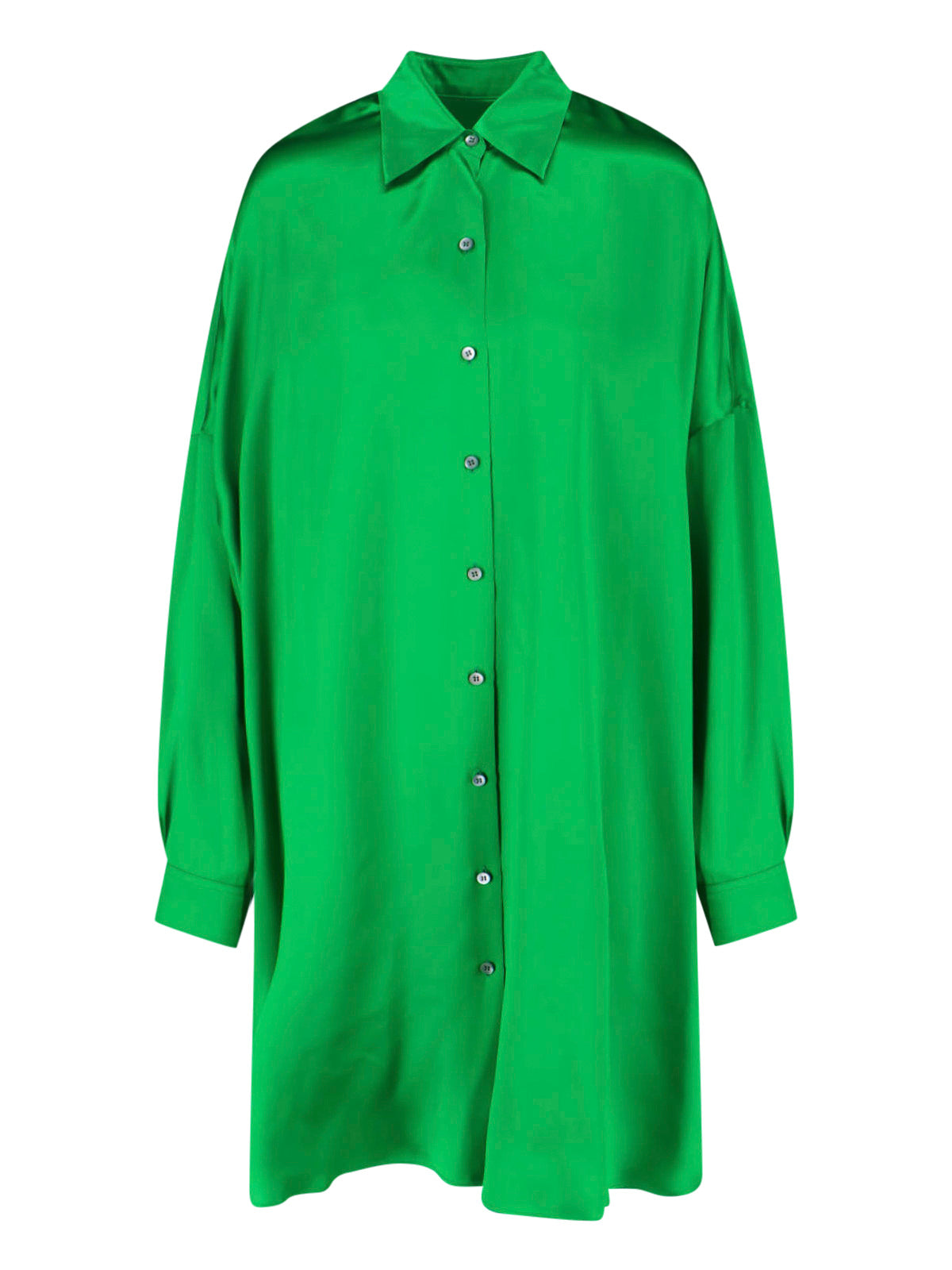 Green Classic Collar Silk Shirt Dress