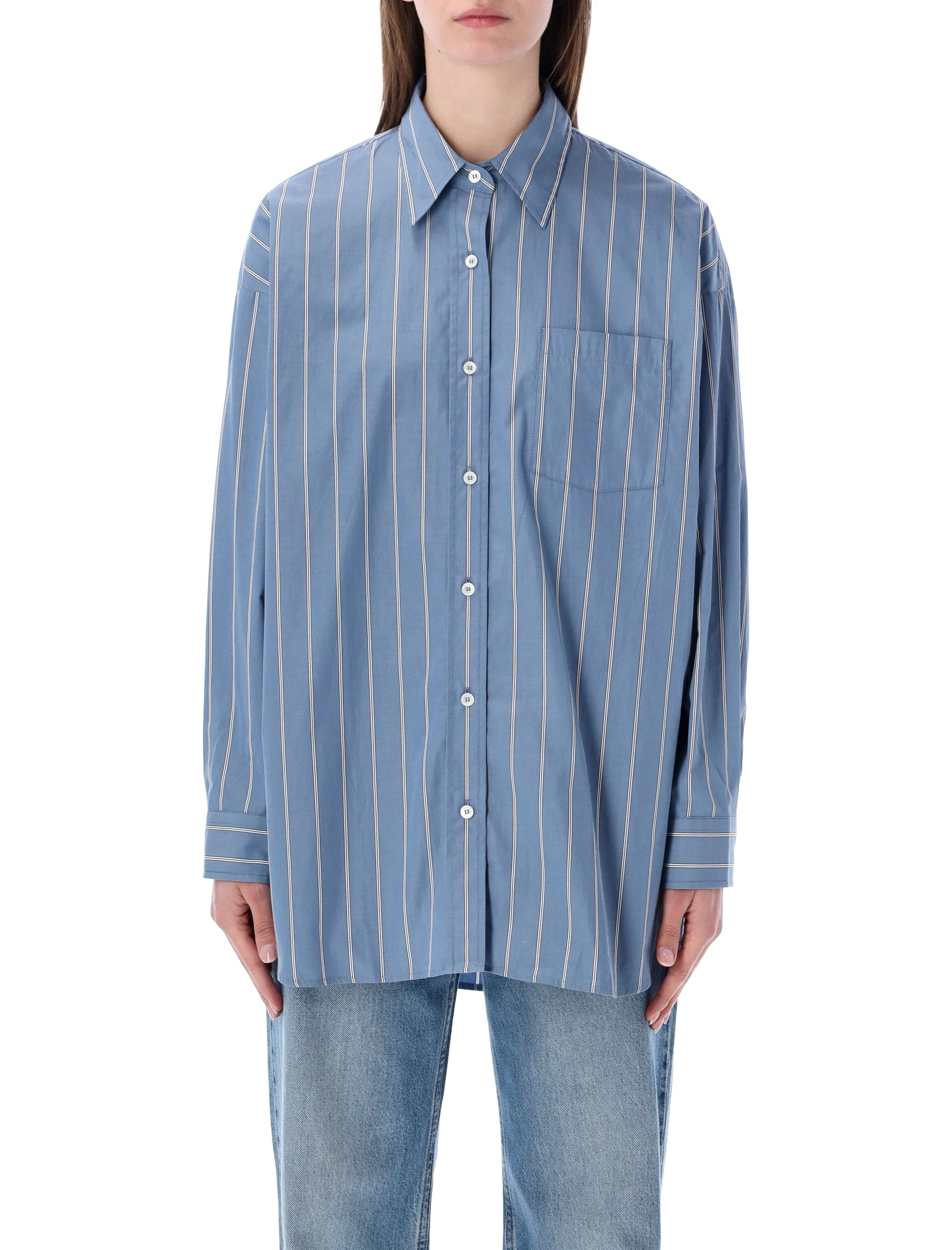 Vertical Stripe Cotton Shirt with Classic Collar