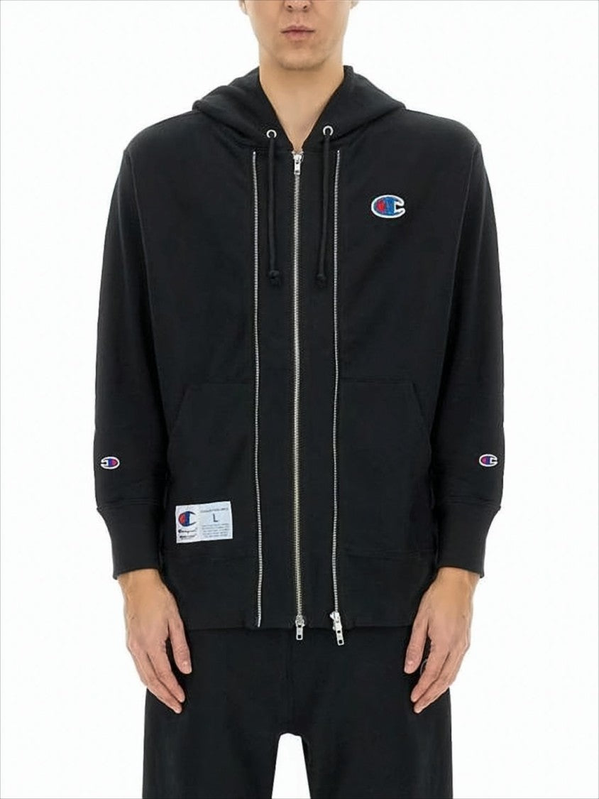 Black Zip-Up Hoodie with Double Zipper
