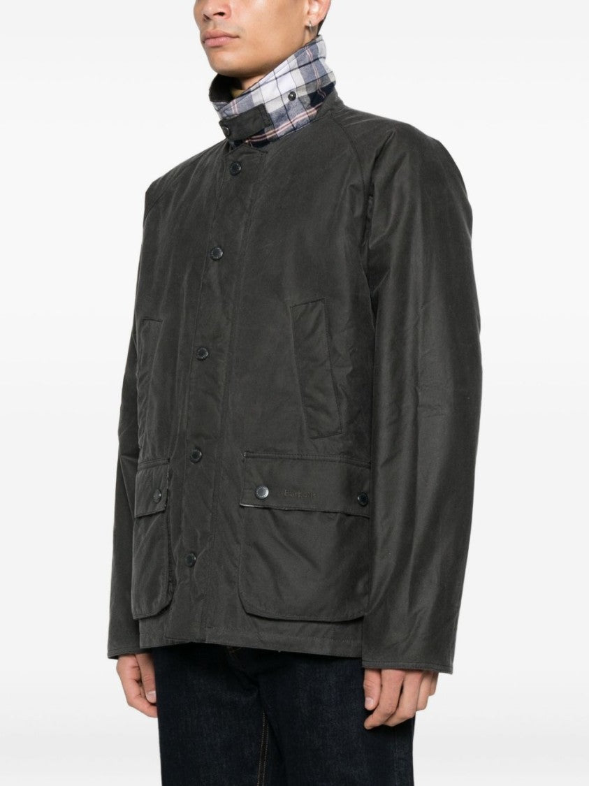 Timeless Gray Jacket with Contrasting Plaid Collar