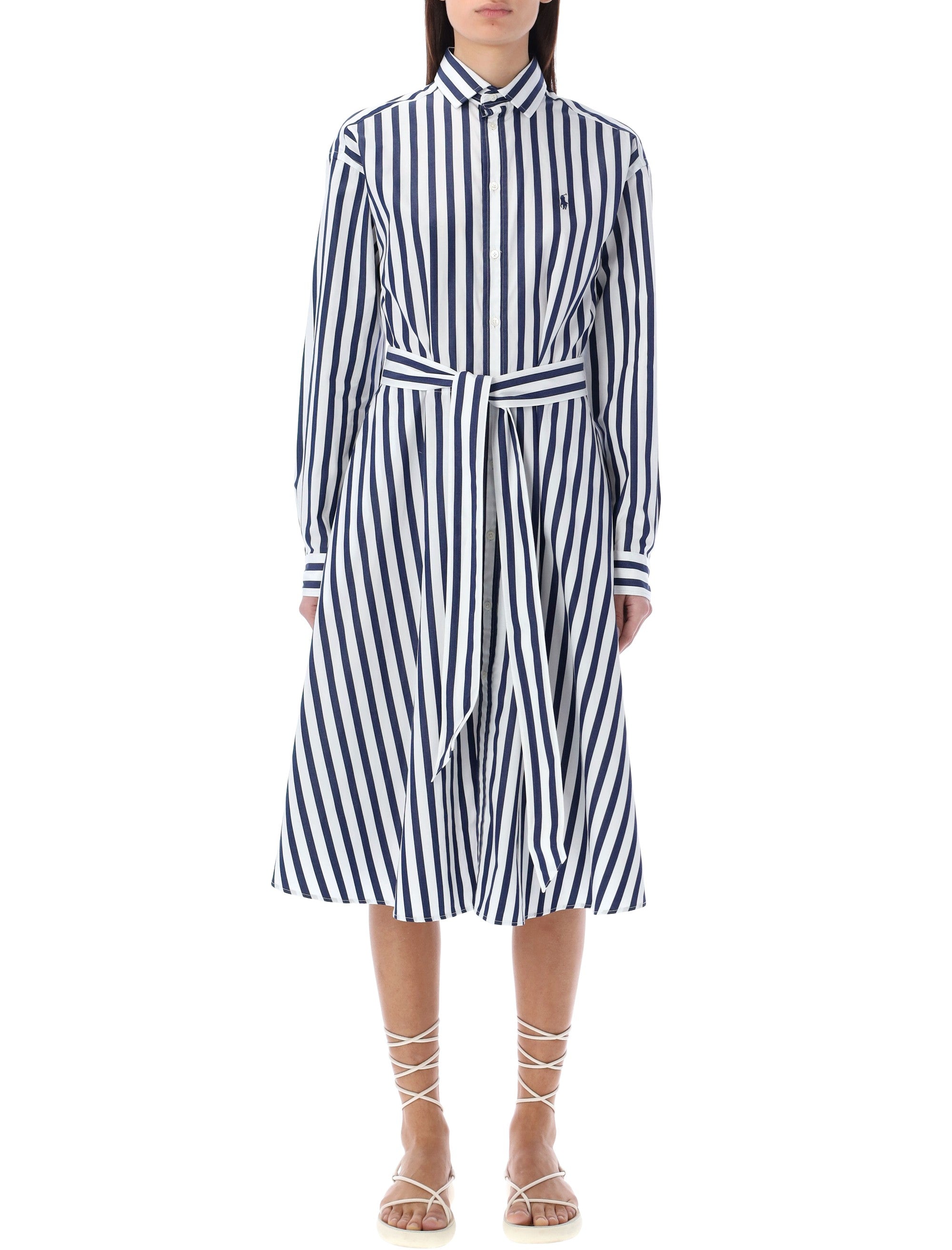 Striped Cotton Belted Shirtdress