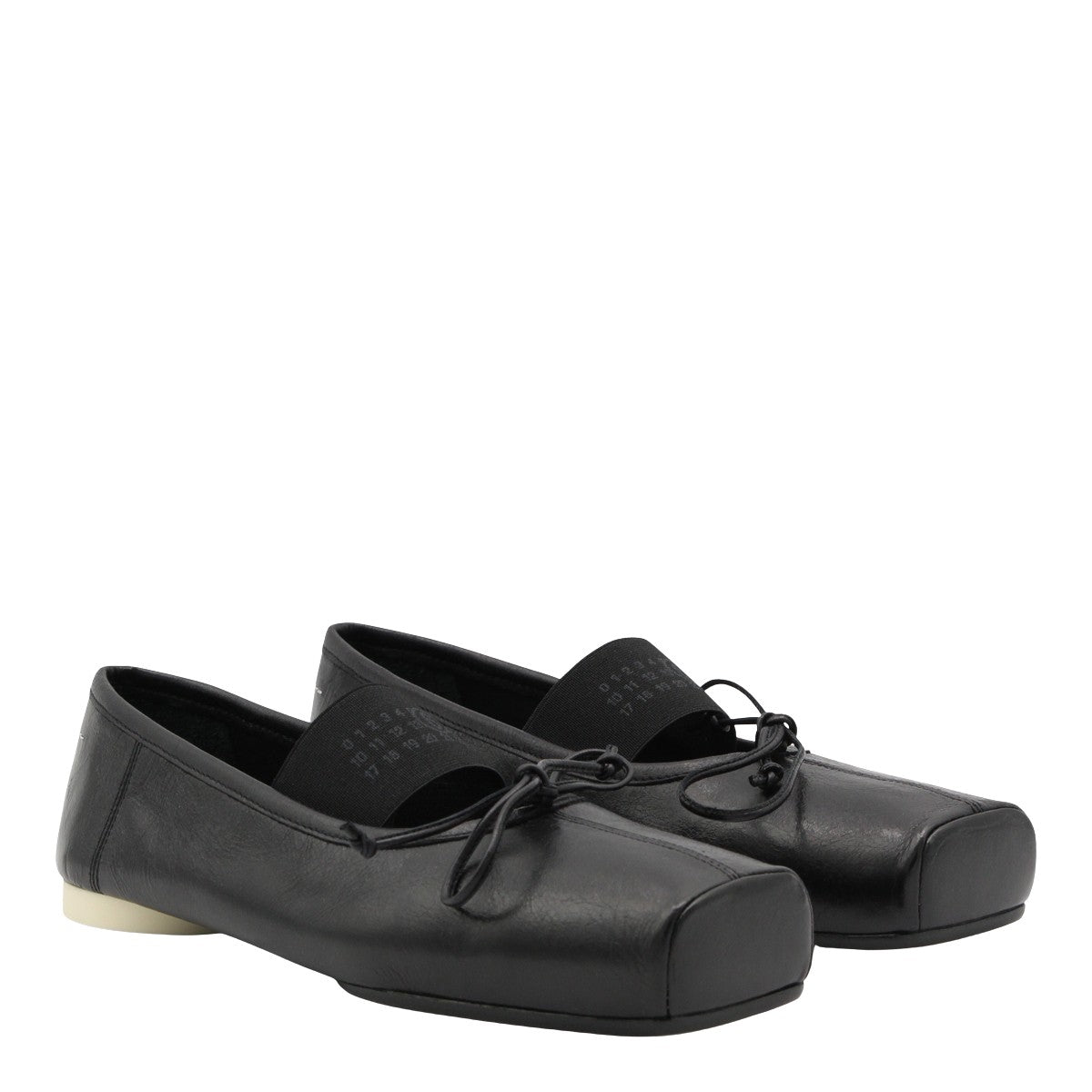 Black Leather Flats with Square Toe