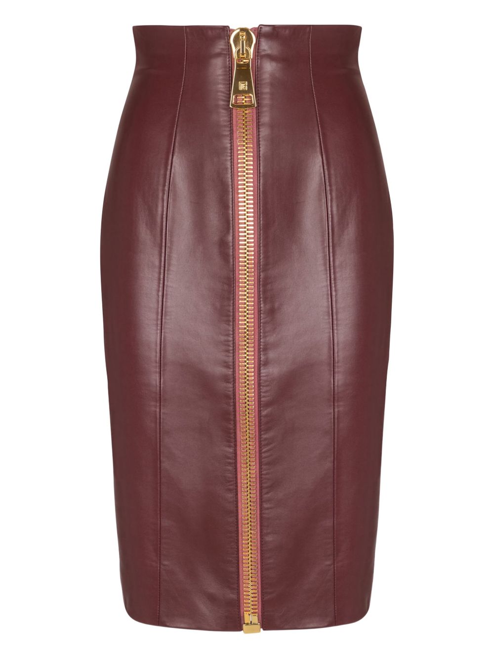 High-Waisted Pencil Skirt in Rich Brown Lambskin Leather
