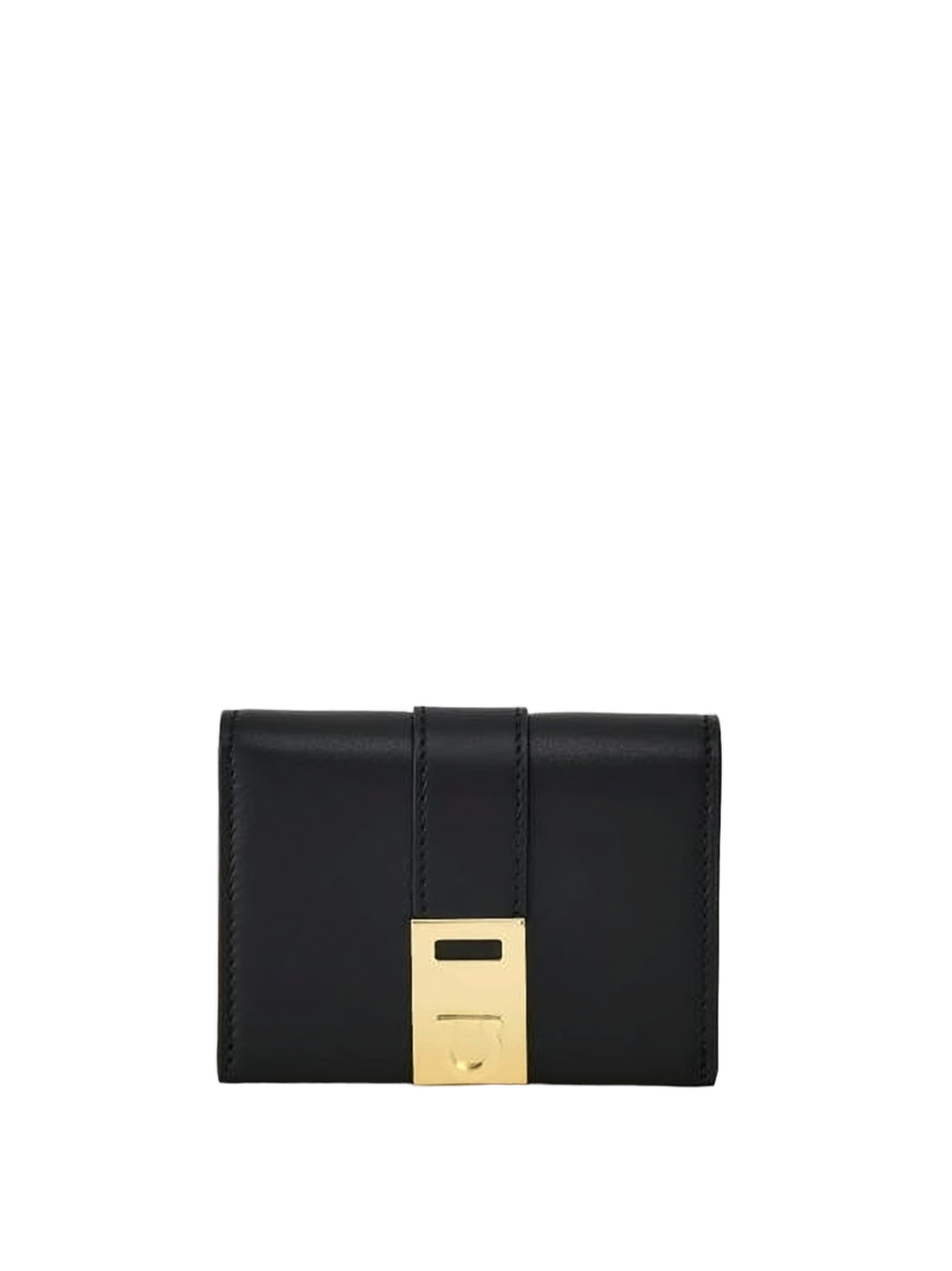 Rectangular Calf Leather Wallet with Gold-tone Clasp