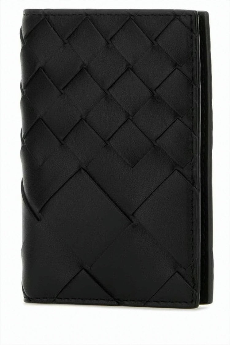 Woven Black Leather Card Wallet