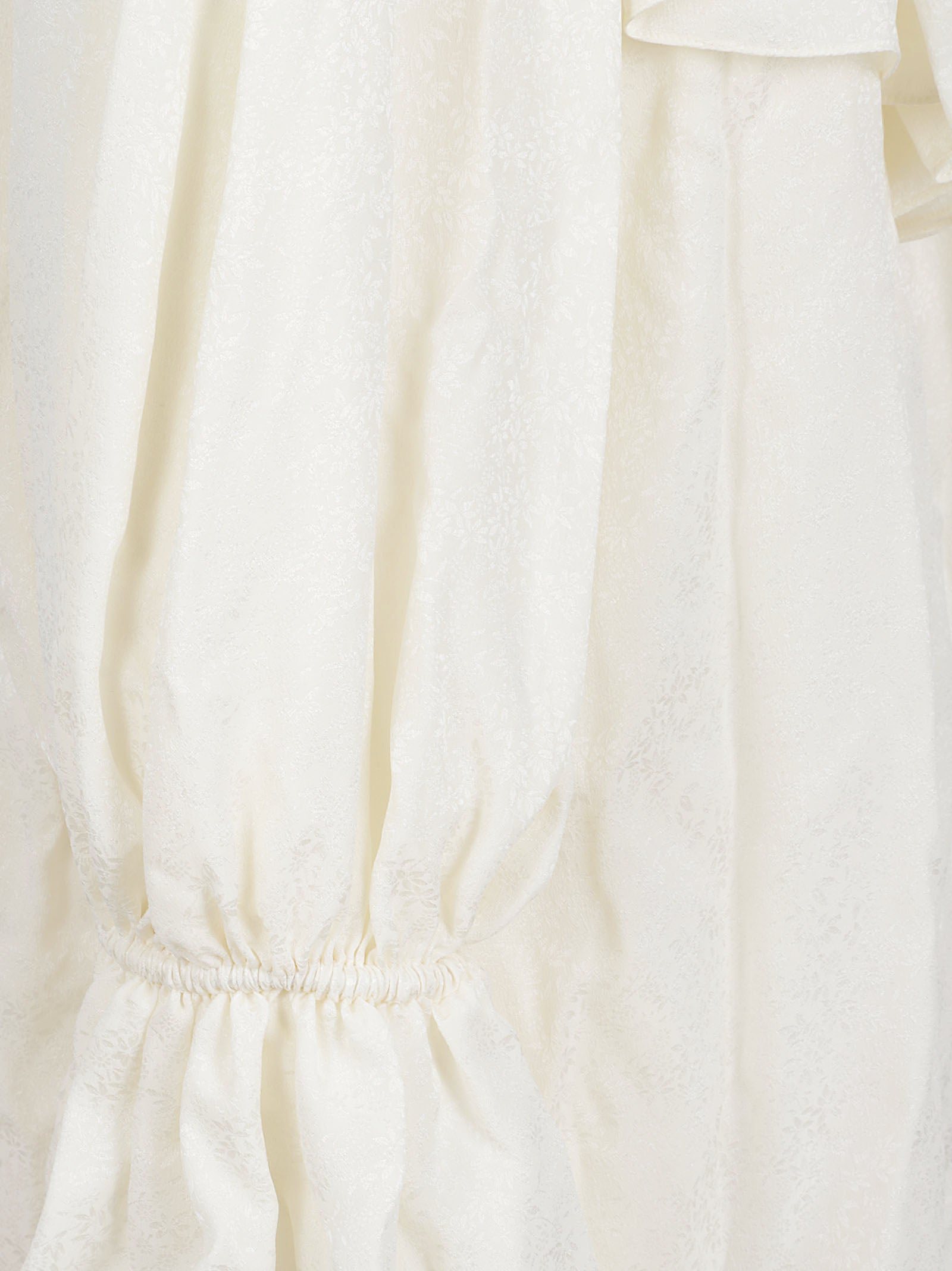 Ornamental Jacquard Silk Blouse with Ruffled Neckline