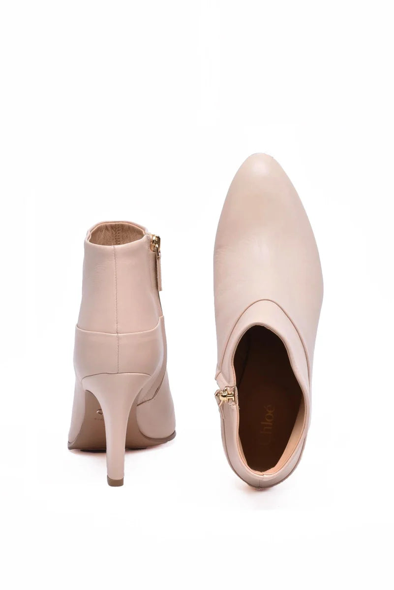 Leather Ankle Boot with Zip - Beige