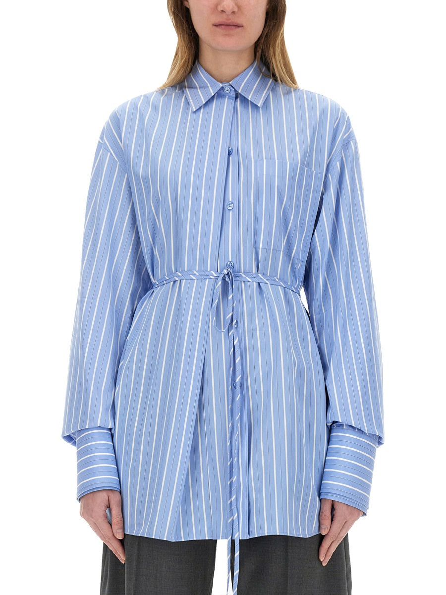 Oversized Striped Cotton Shirt With Adjustable Waist