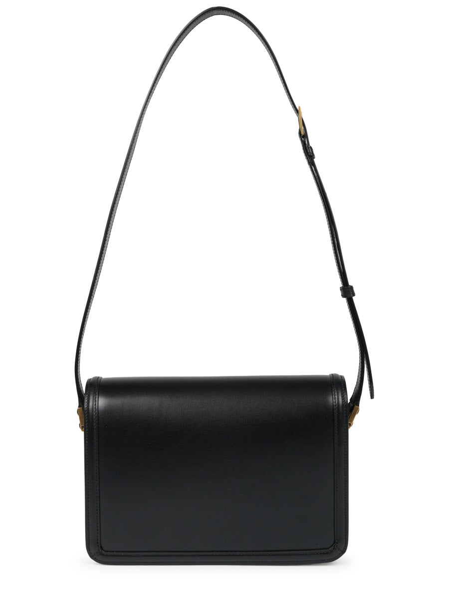 Rectangular Black Leather Shoulder Bag With Gold-Tone Logo