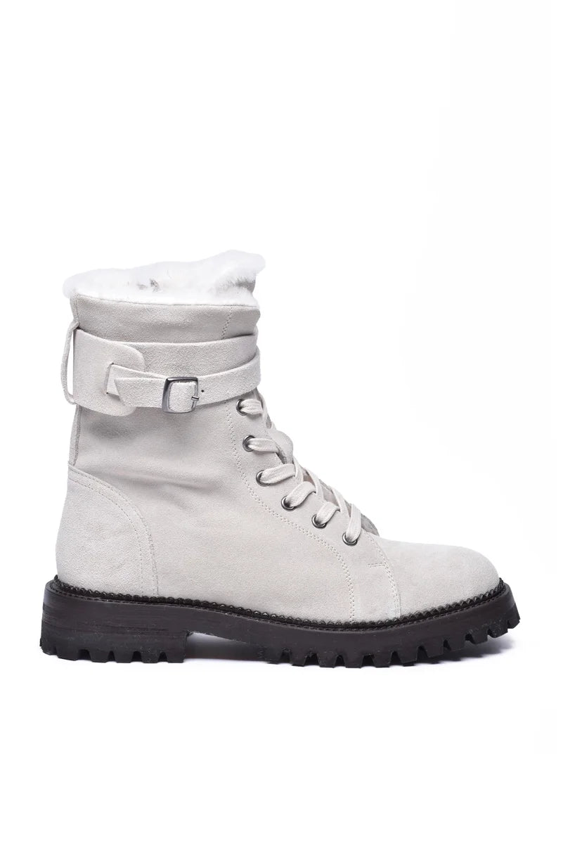 Suede Ankle Boot with Fur Lining - Beige