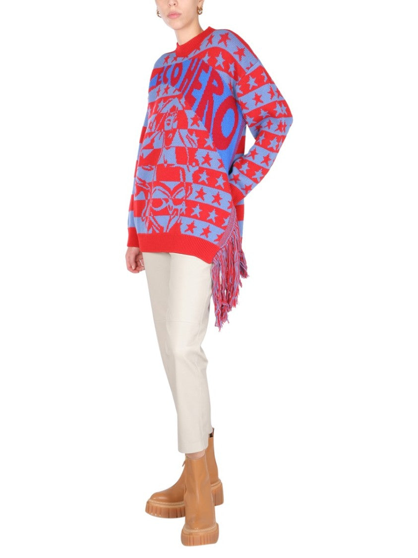 Fringed Oversized Crew Neck Sweater