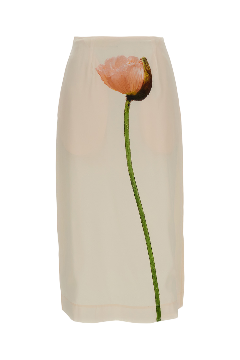Cream Poppy Motif Satin Pencil Skirt