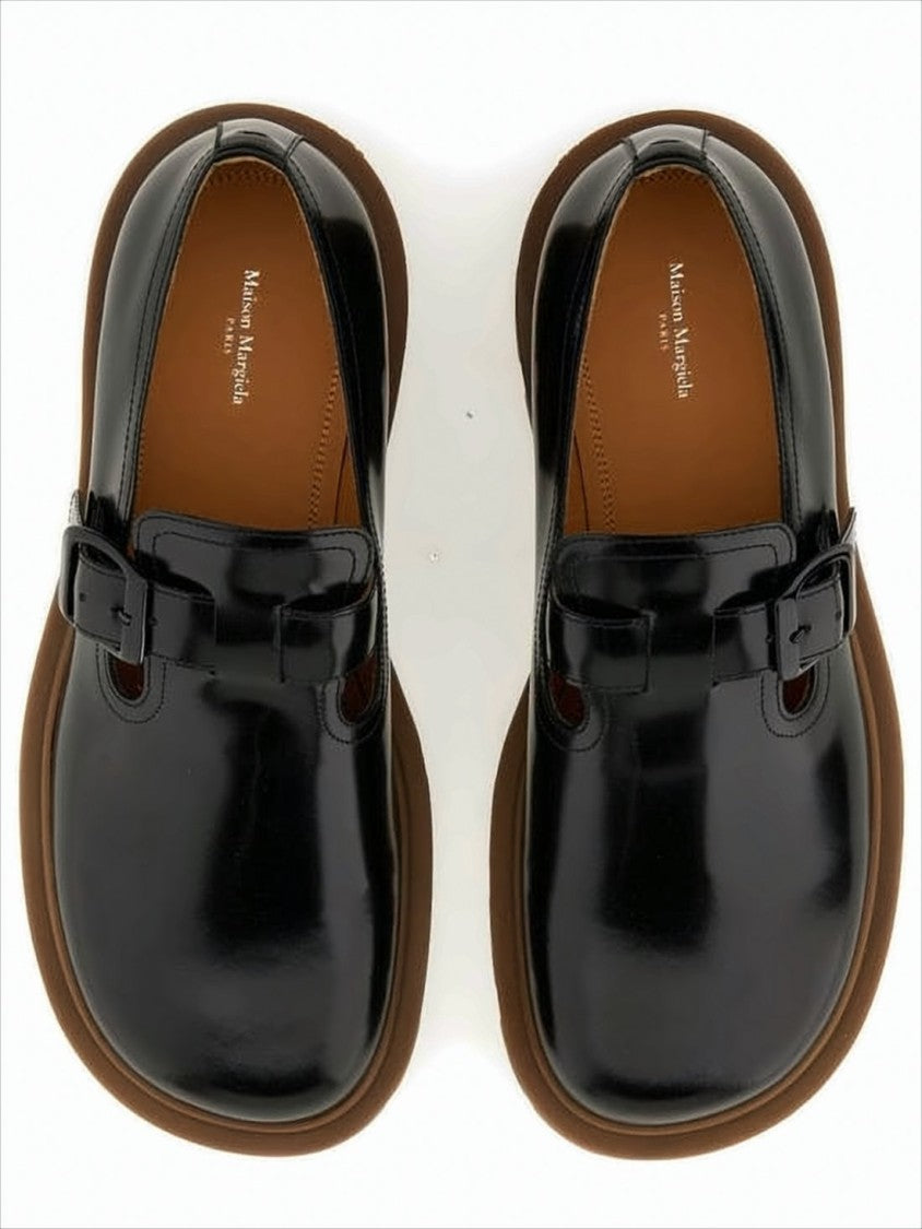 Polished Black Calf Leather Loafers With Buckle Strap