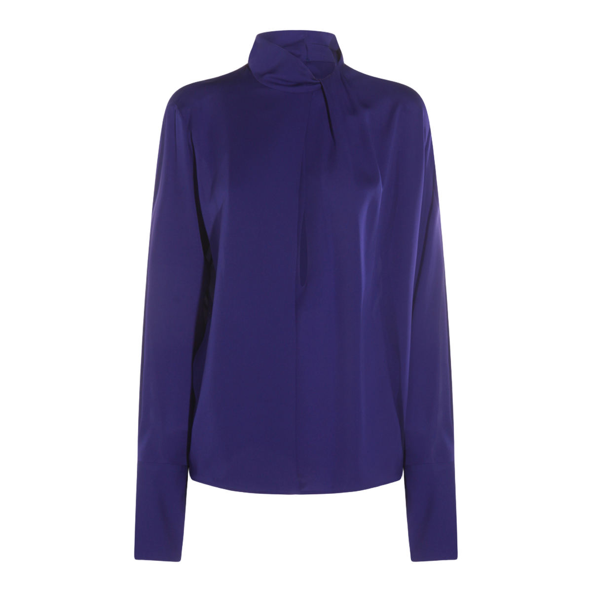 Satin-Finish Long-Sleeved Top with Draped Detail