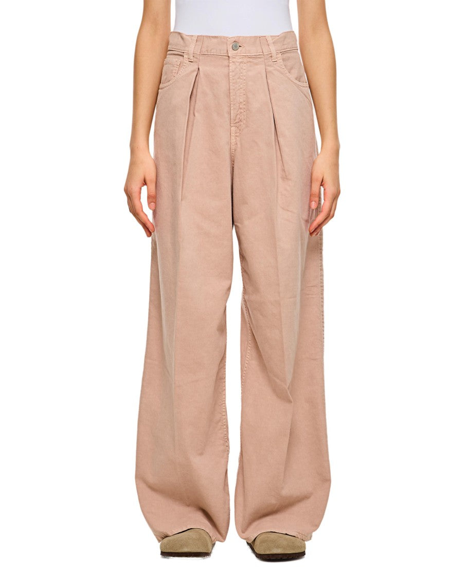 Wide High-Waisted Jeans With Relaxed Fit And Pleat Details