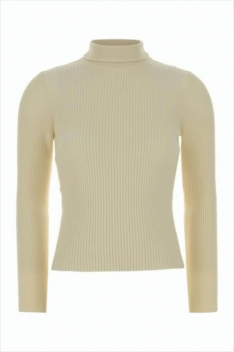 Ribbed Knit Sweater with High Neckline