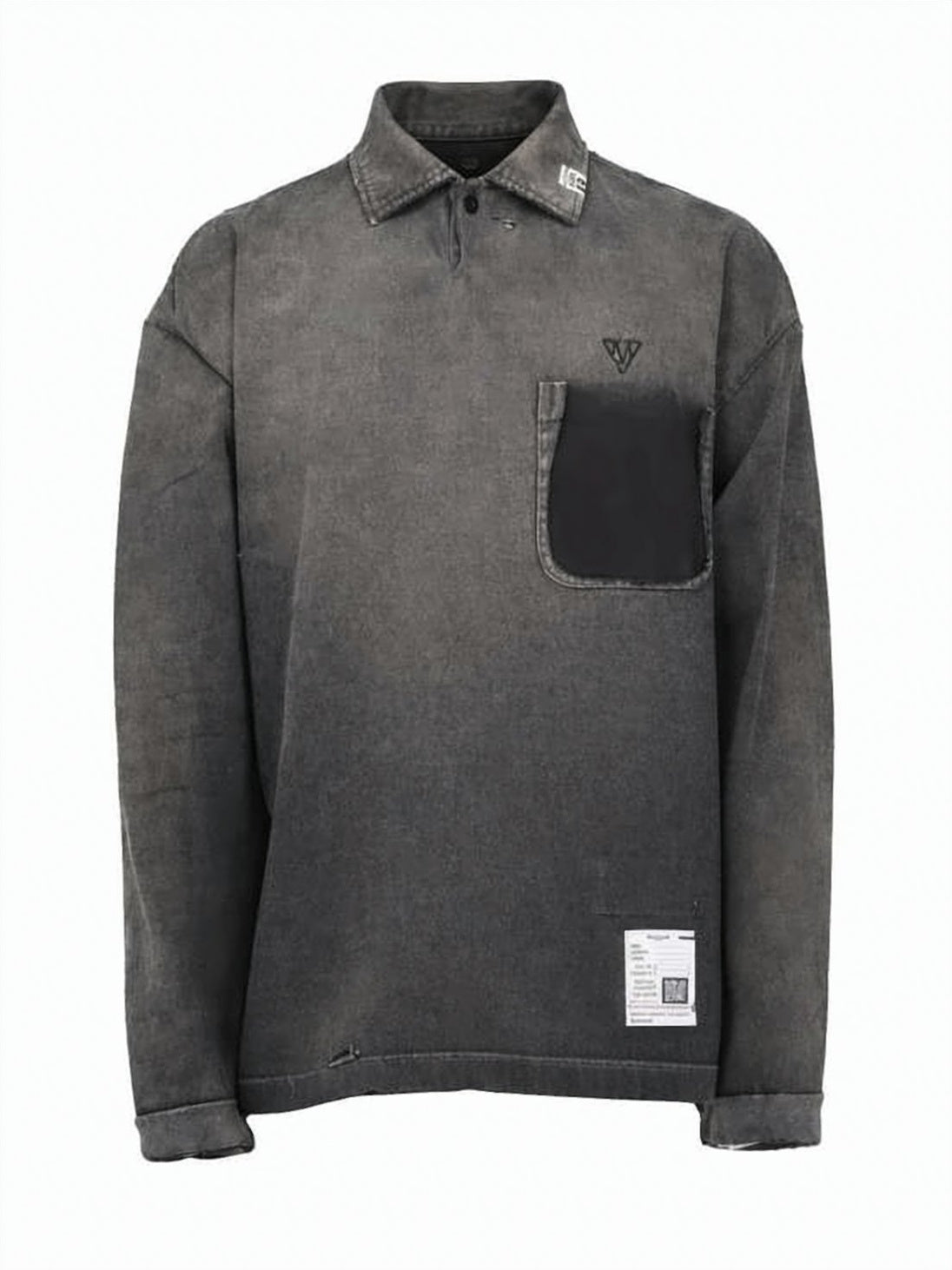 Washed Black Long-sleeve Polo Shirt