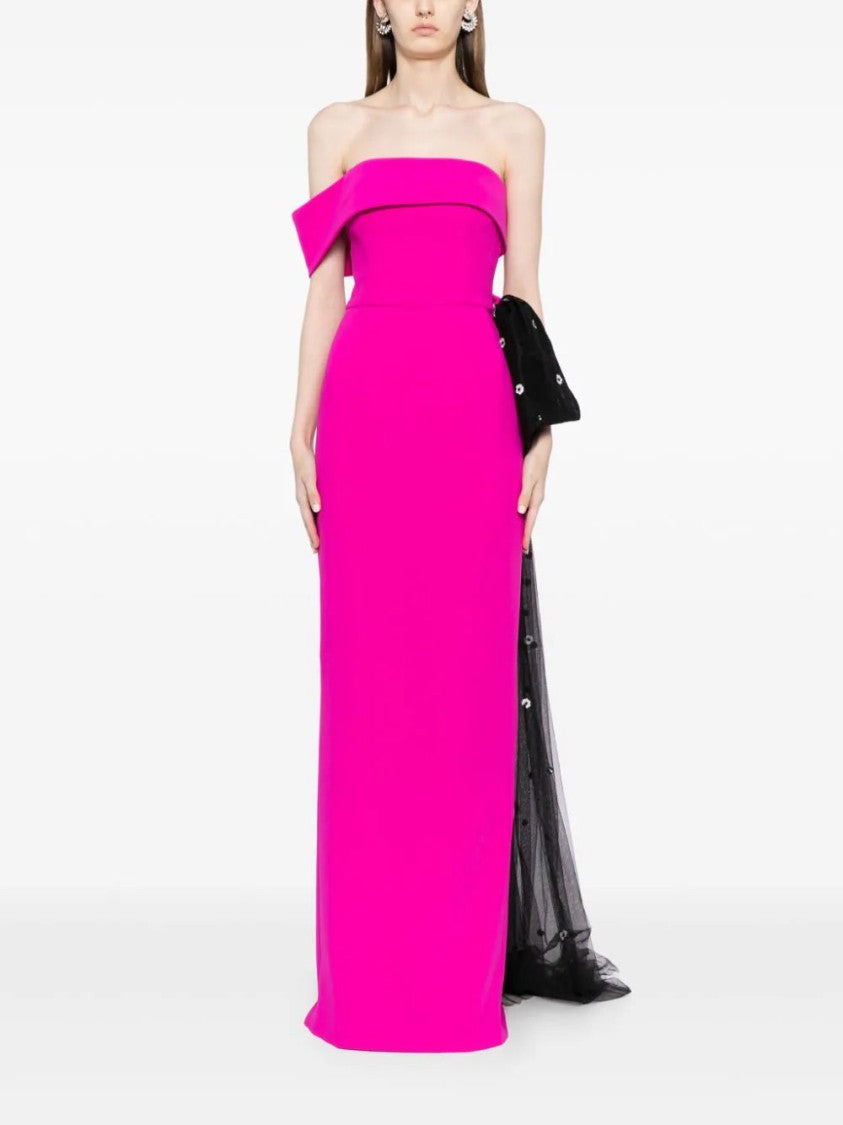 Crepe Off-Shoulder Dress With A Tulle Bow