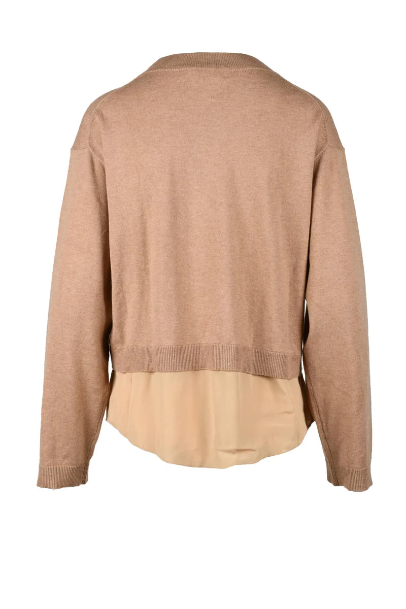 Beige Knitwear Top with Layered Hem
