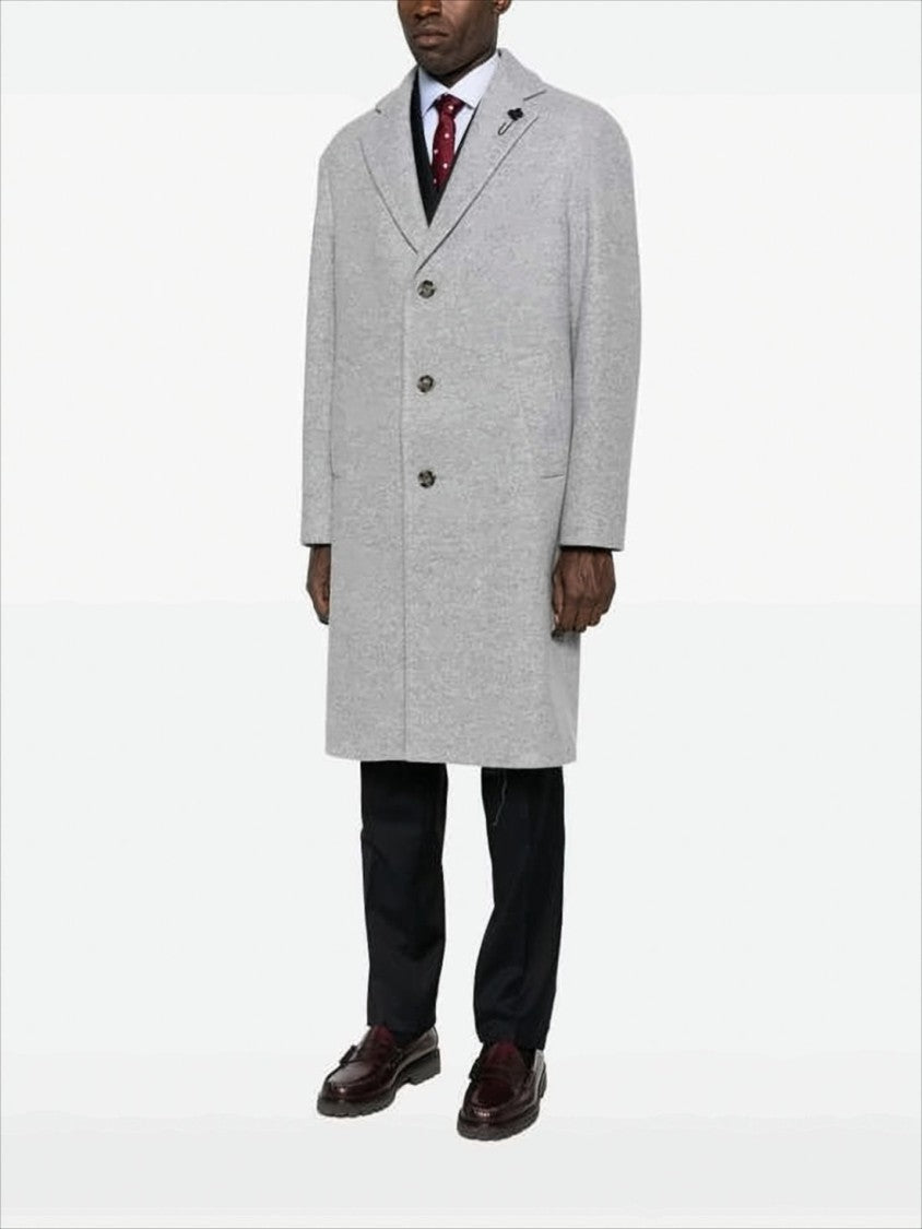 Mid-Length Tailored Coat With Notch Lapel And Heathered Texture