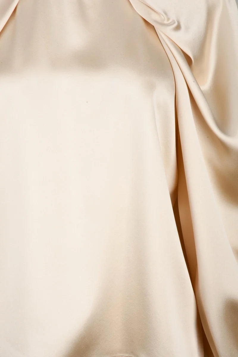Silk Puff Sleeve Blouse - Beige