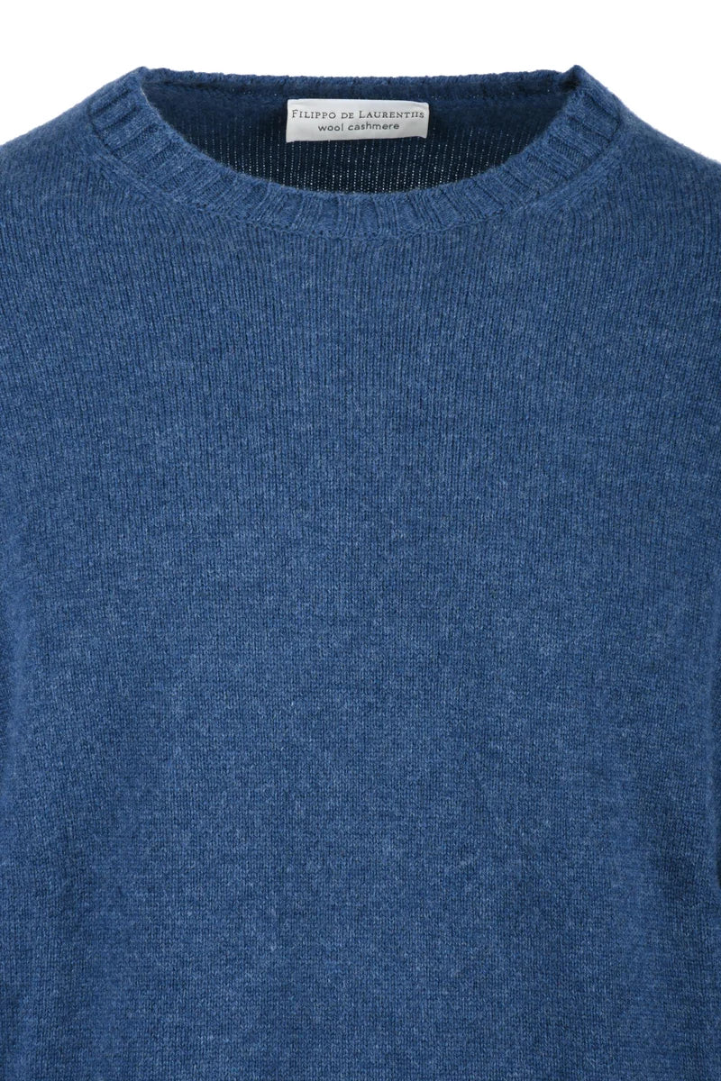 Light Blue Virgin Wool Cashmere Men's Pullover