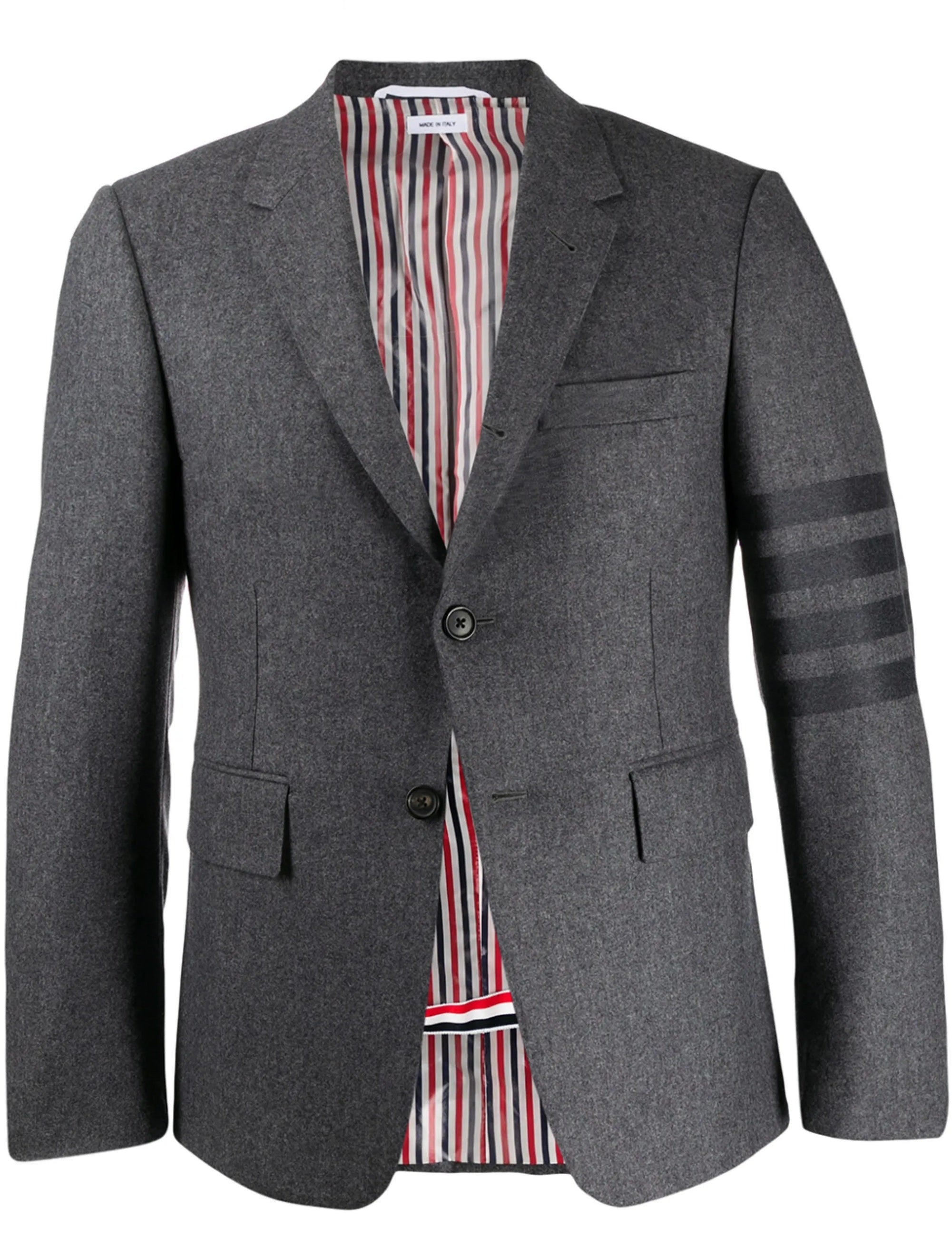 Tailored Grey Suit Jacket with Cashmere Blend and Signature Stripes