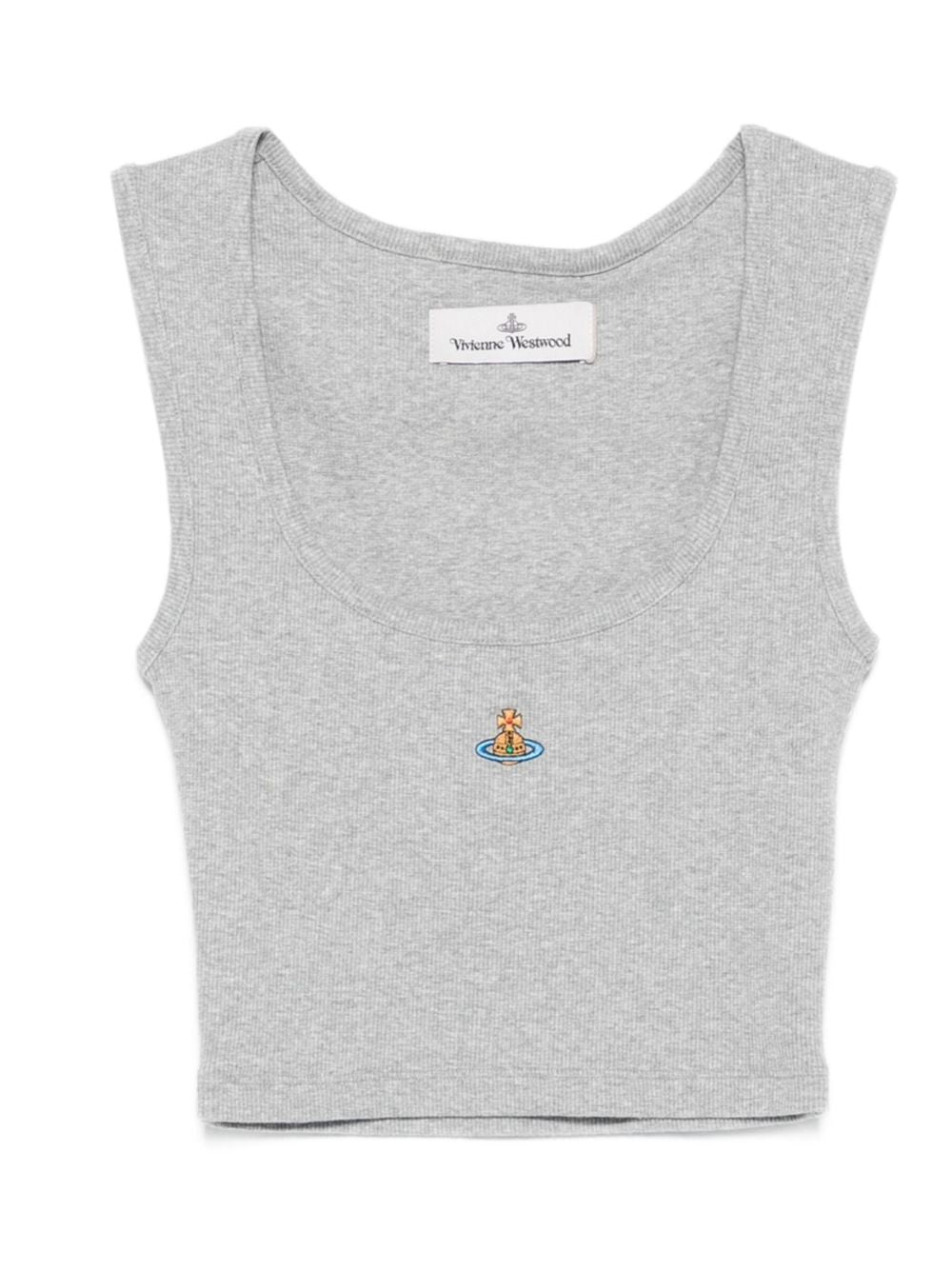 Grey Ribbed Scoop Neck Orb Top