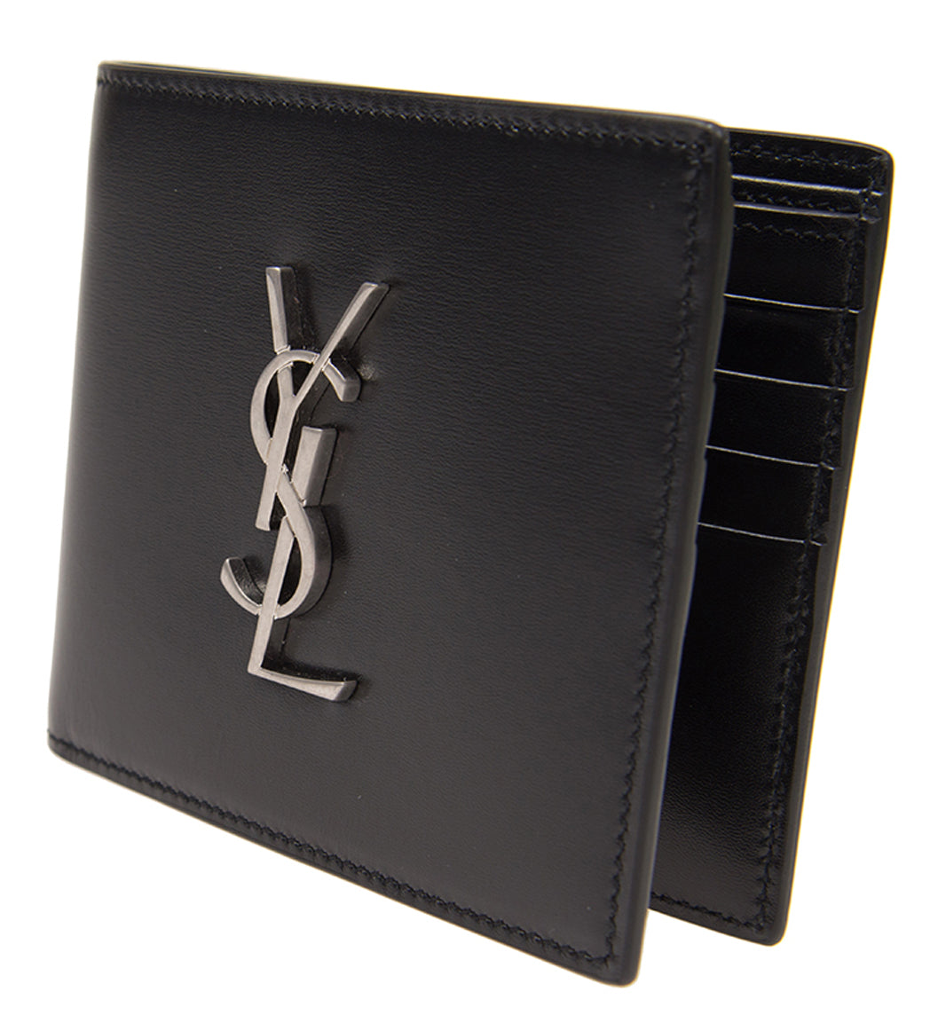 Compact Calfskin Wallet with Prominent Logo