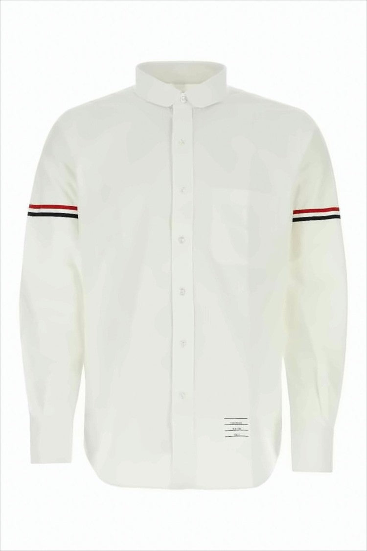 Long-Sleeve Cotton Shirt with Striped Sleeve Accents