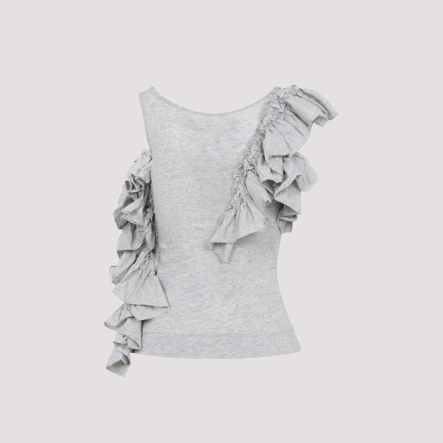 Fitted Grey Top with Asymmetrical Ruffles