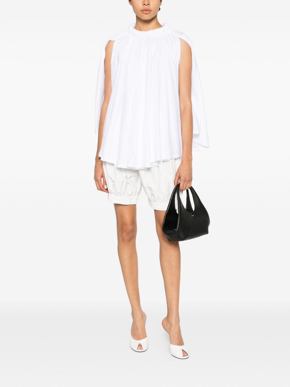 White Flowing Draped Sleeves Cape Top