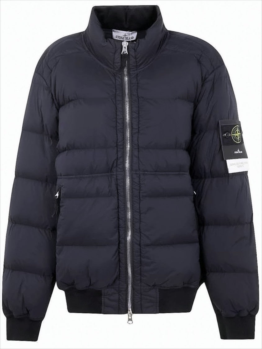 Quilted Down Jacket with Ribbed Cuffs and Signature Patch