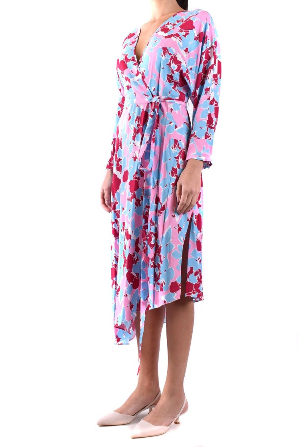 Viscose Wrap Dress With Asymmetrical Hem And Belted Waist