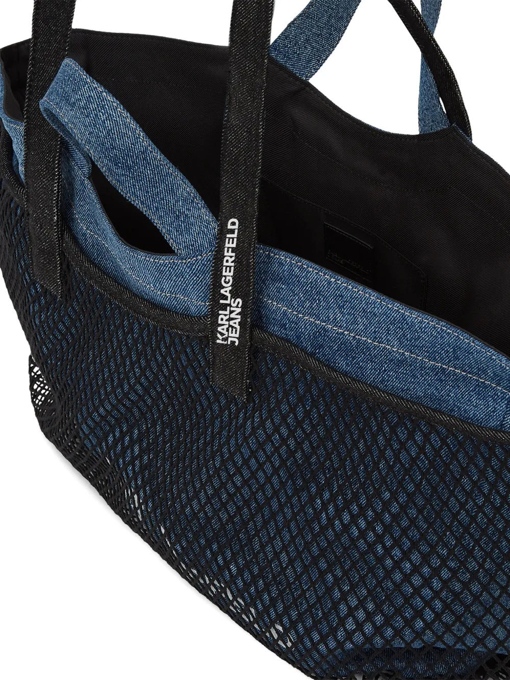 Spacious Tote with Black Mesh and Denim Lining