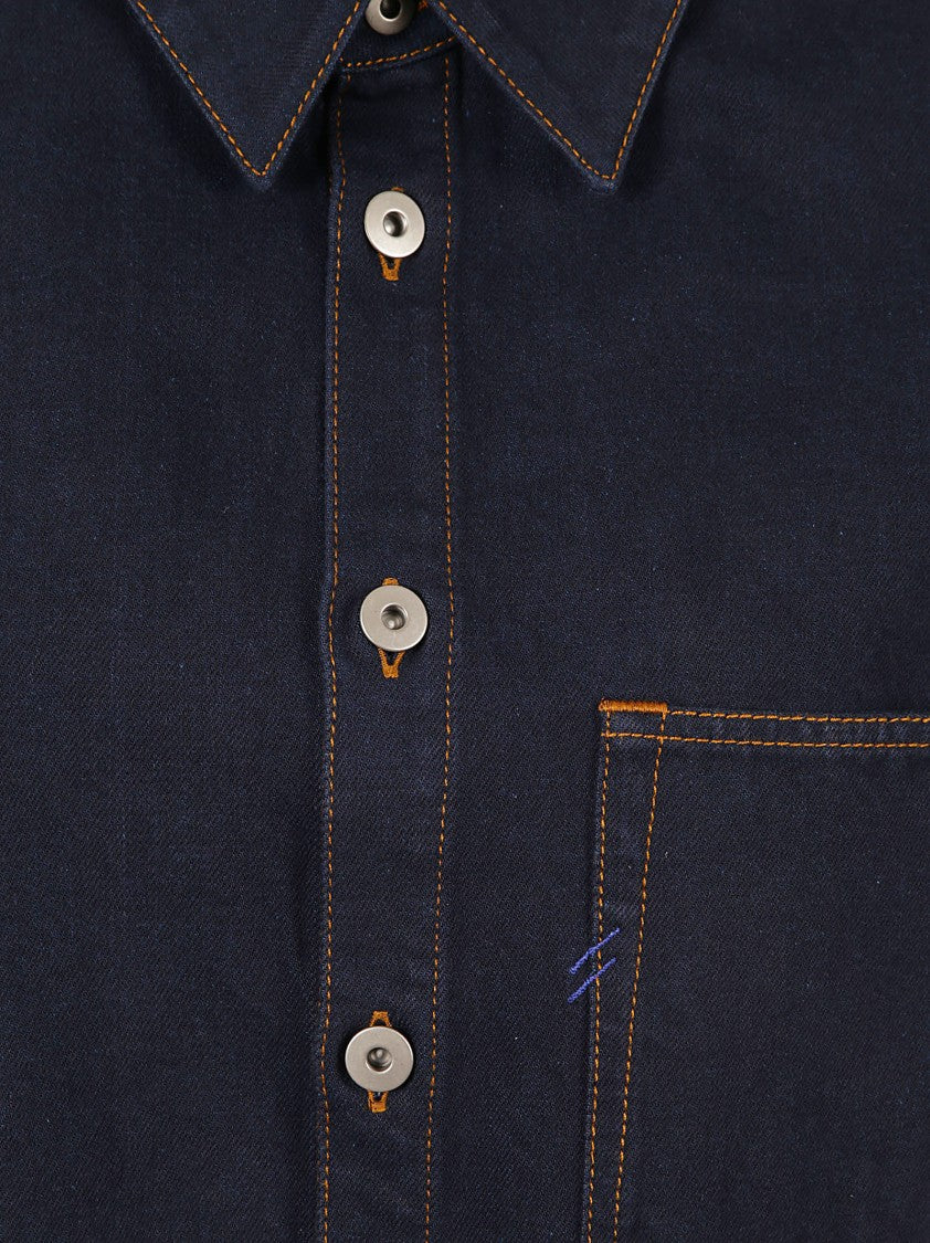 Relaxed Fit Button-Up Shirt With Contrast Stitching