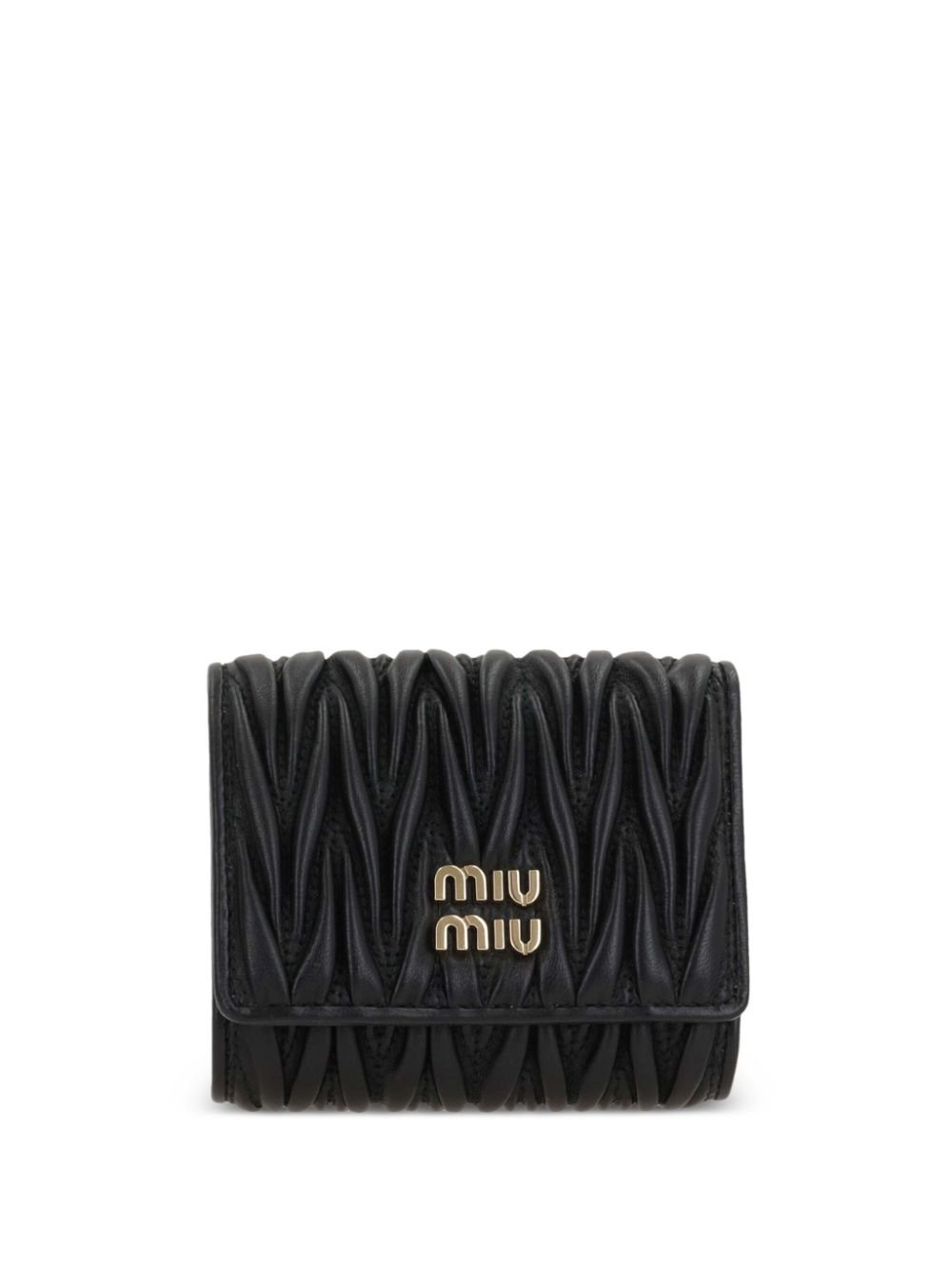 Ruched Texture Nappa Leather Wallet with Flap Closure