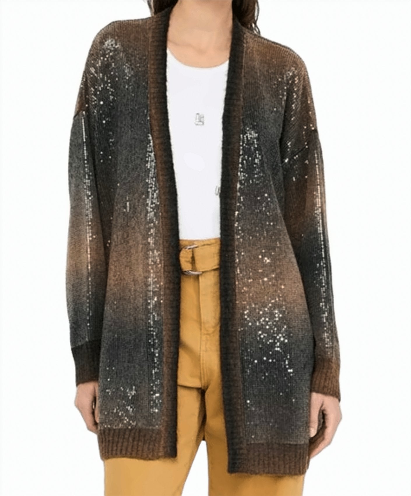Gradient Sequin-Embellished Long Cardigan