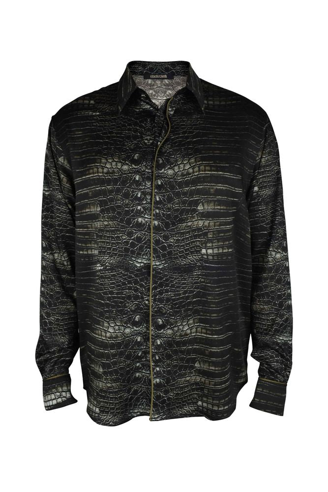Caiman Print Casual Shirt With Cord Piping