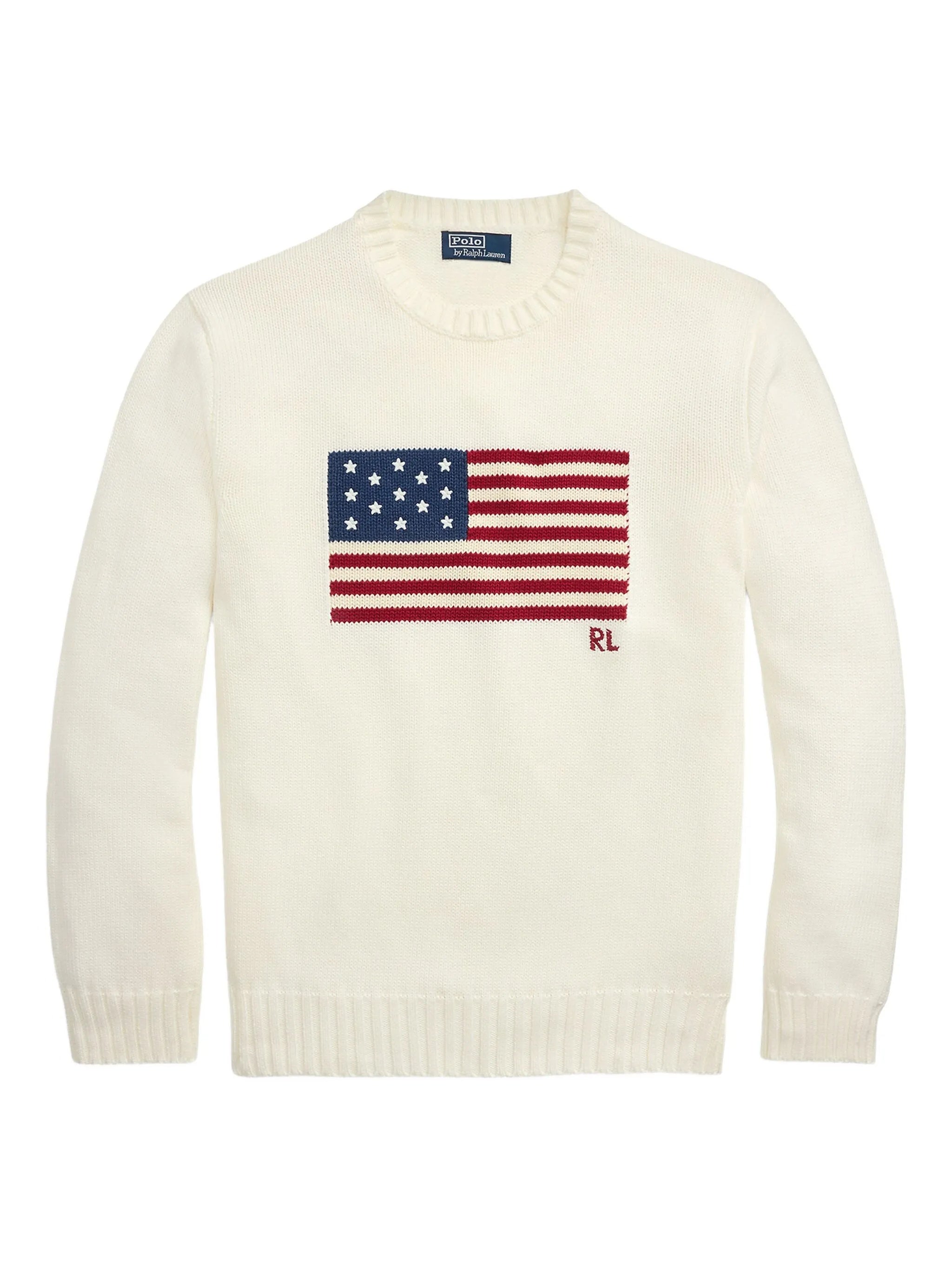 Off-White Pullover Flag Motif Cotton Pullover