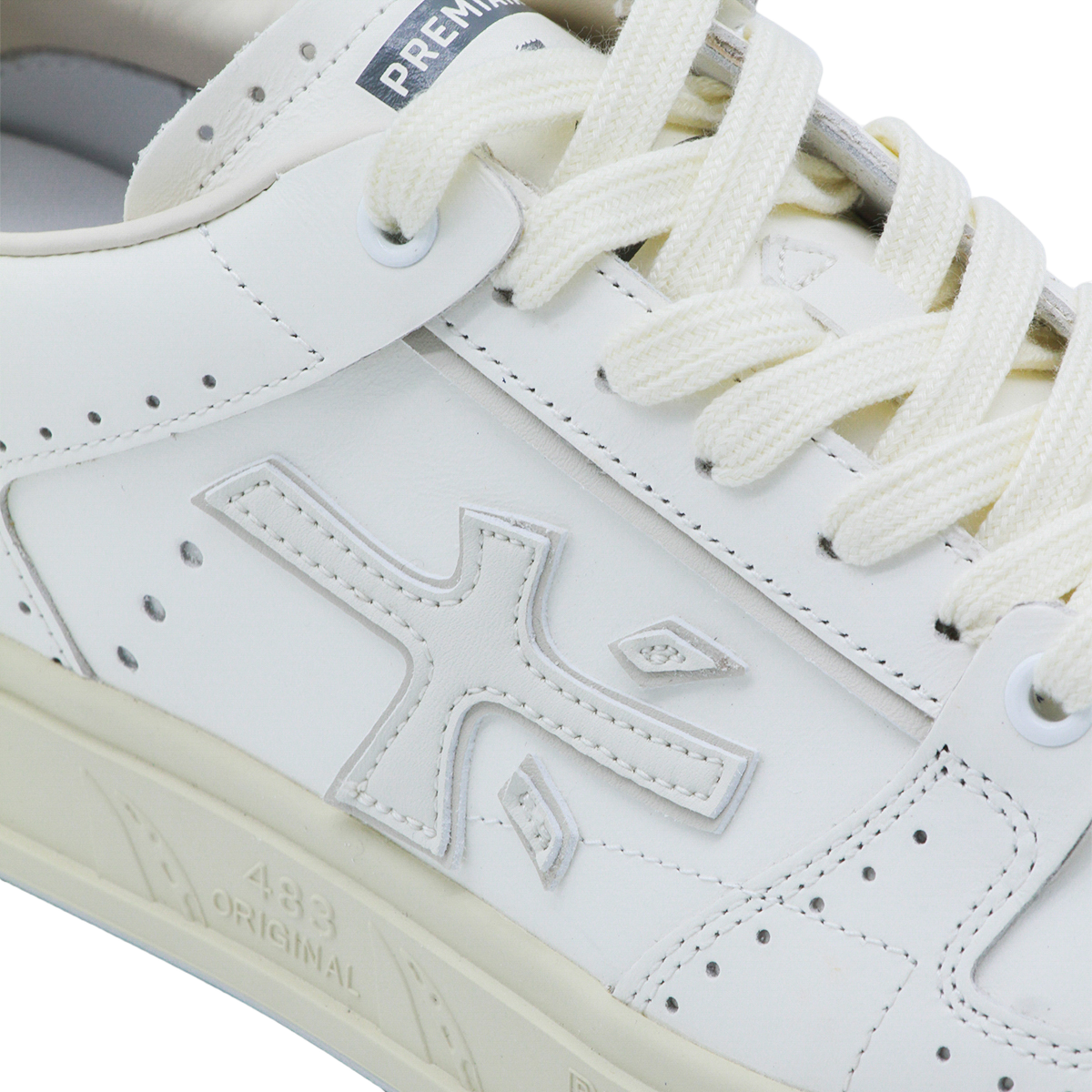 Low-Top Leather Sneakers with Perforated Upper