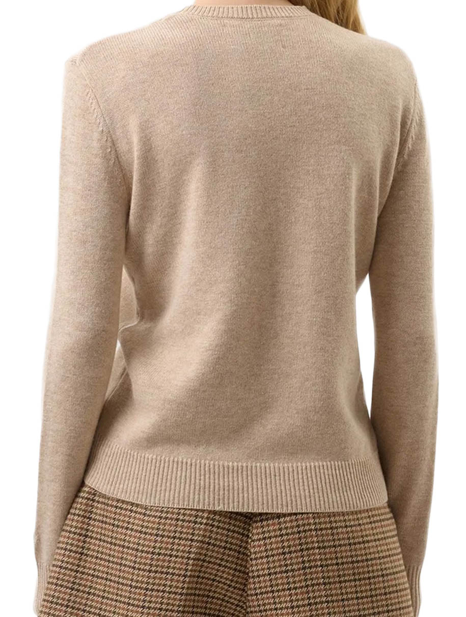 Beige Knit Sweater with Puppy Illustrations