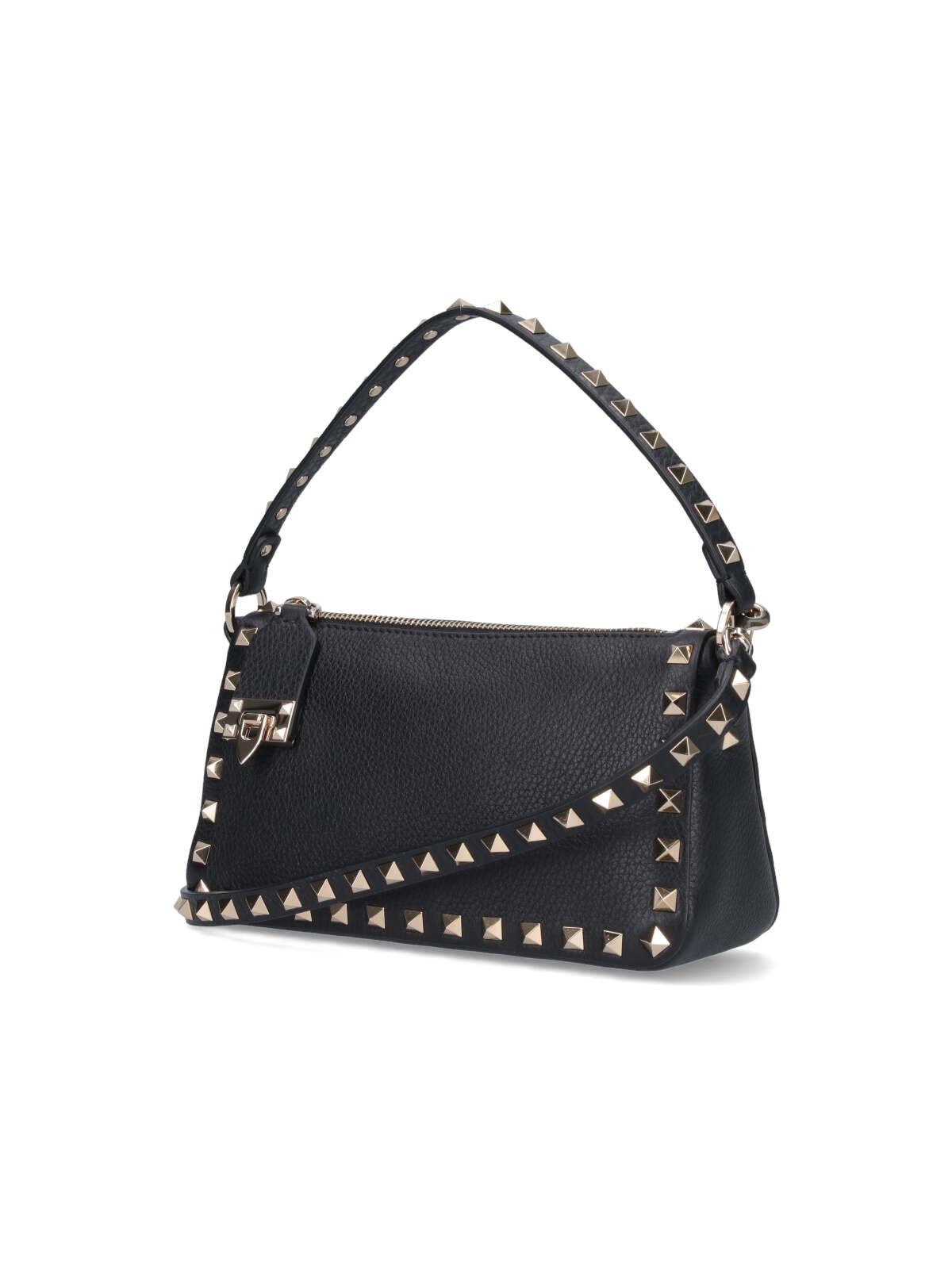 Black Rockstud Small Textured Leather Bag